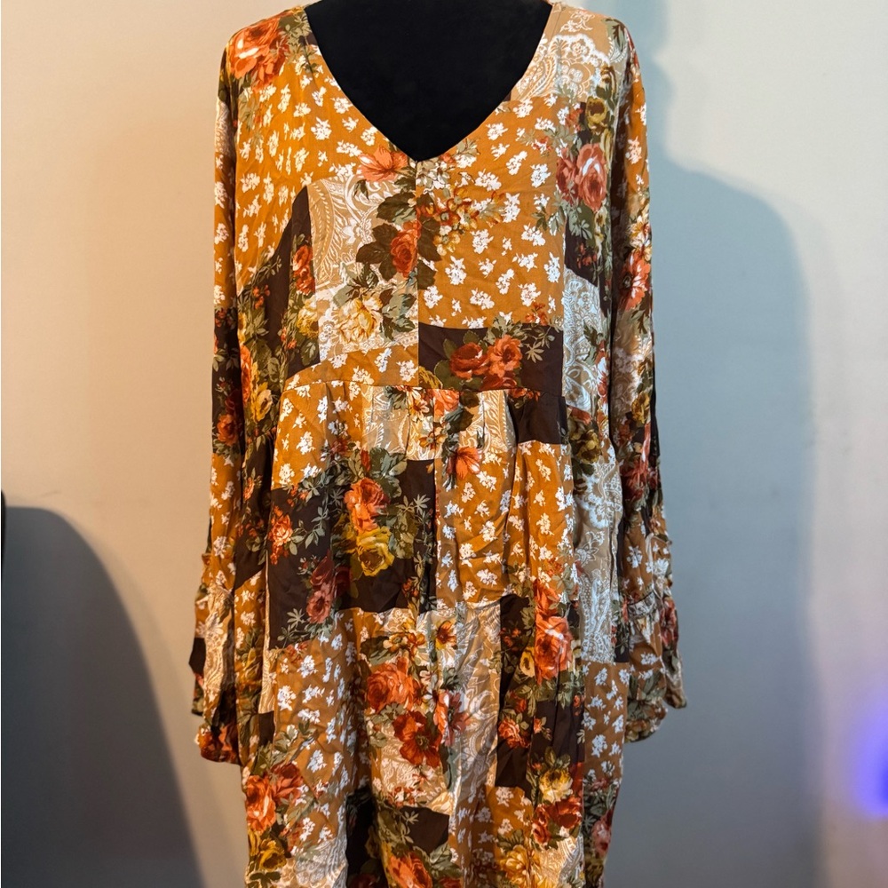 Floral Patchwork V-Neck Dress
